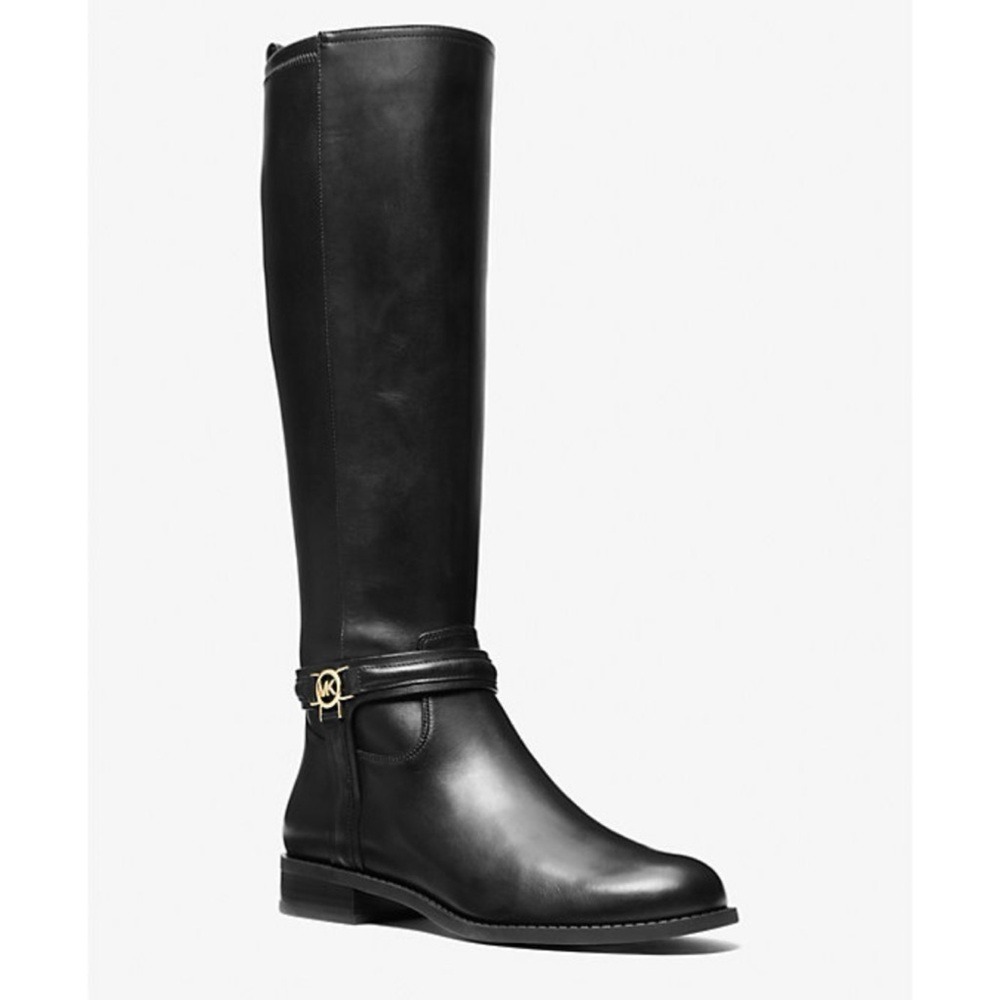 Michael Michael Kors Mindy Flat Leather Boot Black Womens 8 M